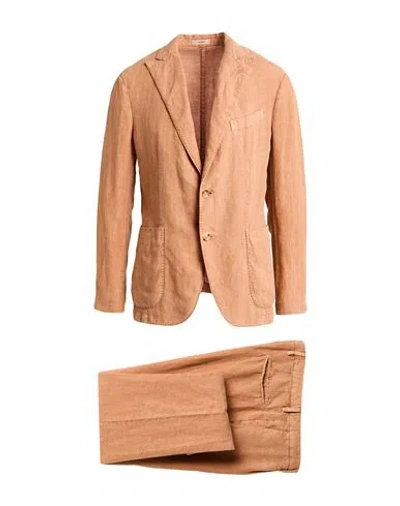 Boglioli Man Suit Camel Size 38 Linen In Brown