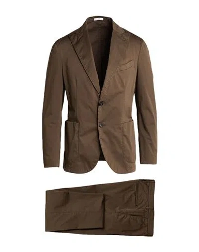 Boglioli Man Suit Dark Brown Size 38 Cotton, Elastane In Brown
