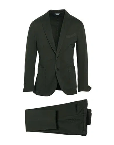 Boglioli Man Suit Dark Green Size 36 Cotton, Elastane