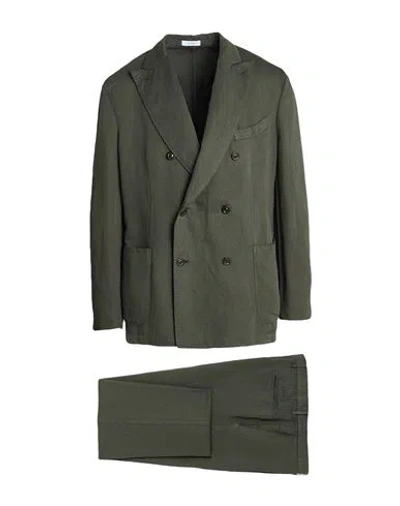 Boglioli Man Suit Dark Green Size 44 Cotton, Linen