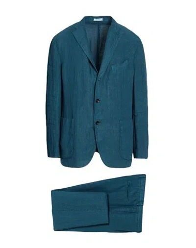 Boglioli Man Suit Deep Teal Size 42 Linen In Blue