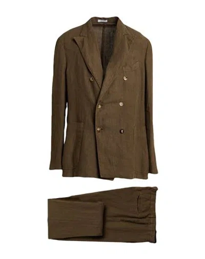 Boglioli Man Suit Military Green Size 44 Linen In Brown
