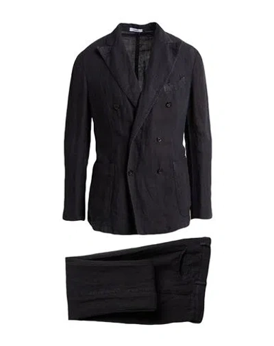 Boglioli Man Suit Navy Size 38 Linen In Black