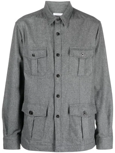 Boglioli Men's Cargo-pockets Wool Shirt In Medium Grey Fw23