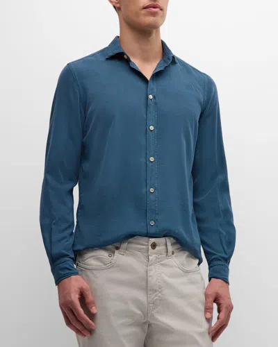 Boglioli Men's Garment-washed Lyocell Sport Shirt In Royal Blue