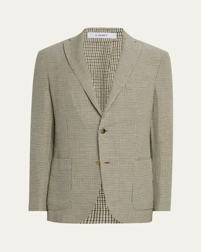 Boglioli Men's Houndstooth Linen-cotton Jacket In Cream Houndstooth