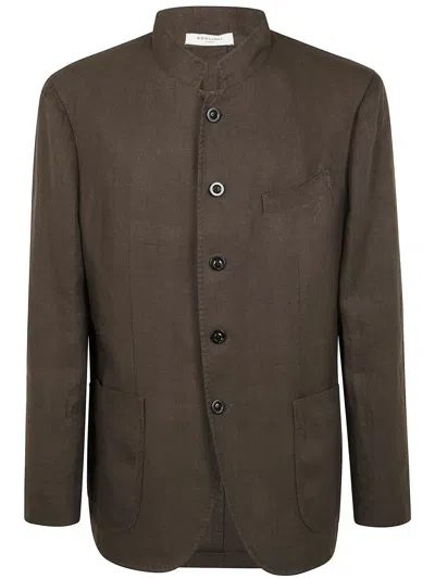 Boglioli Coffee-colored Linen Blazer With Stand-up Collar In Brown