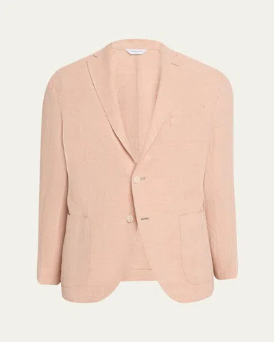 Boglioli Men's Linen And Wool Herringbone Single-breasted Blazer In Pink