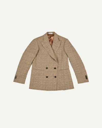 Boglioli Men's Linen Prince Of Wales Double-breasted Sport Coat In Brown