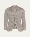 Boglioli K-jacket Houndstooth Check Linen Sport Coat In Navy &amp; Beige Vichy