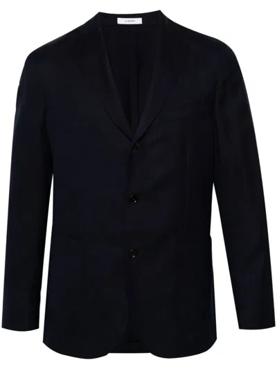 Boglioli Men's Navy Blue Wool Jacket With Piqué Weave And Notched Lapels