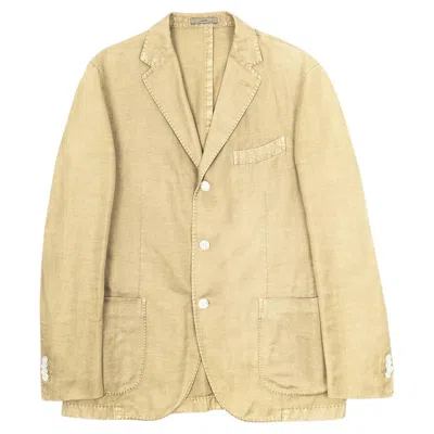 Pre-owned Boglioli Men's Sand Casual Blazer It52 L Cotton Linen Blend Italy In Brown