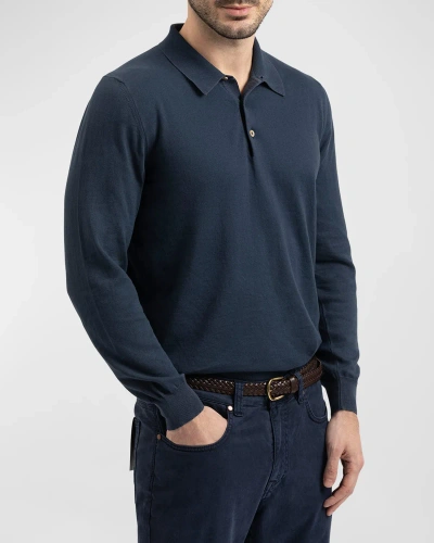 Boglioli Men's Solid Cotton Polo Shirt In Navy