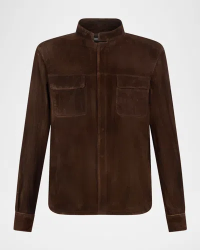 Boglioli Men's Stand-collar Distressed Leather Jacket In Brown