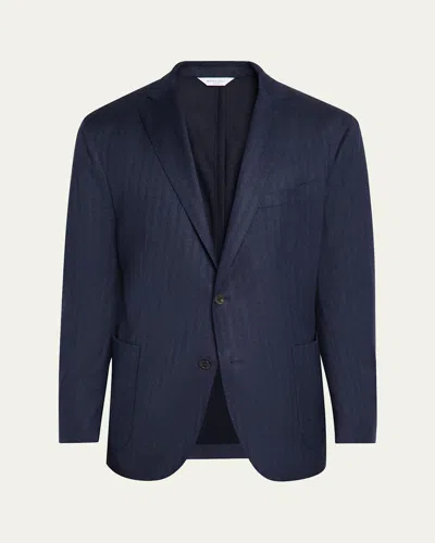 Boglioli Men's Wool And Silk Herringbone Notch-lapel Sport Coat In Blue