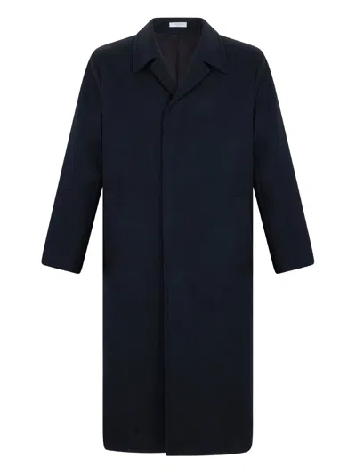 Boglioli Minimalist Blue Coat With Concealed Button Placket And Classic Collar