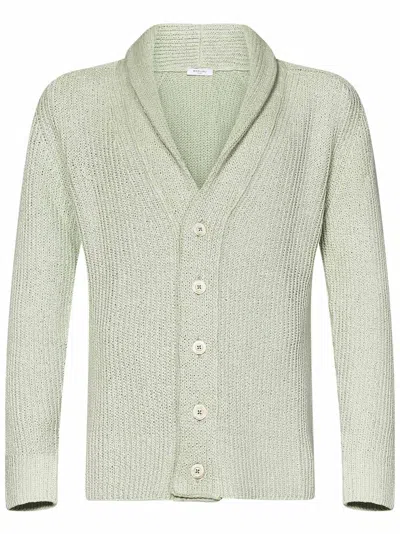 Boglioli Mint Green Textured Knit Cardigan With Shawl Collar