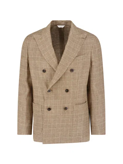 Boglioli Multicolor Prince Of Wales Linen Blazer In Brown