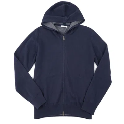 Pre-owned Boglioli Navy Blue Full-zip Hooded Extra-soft Cotton-cashmere Sweater M