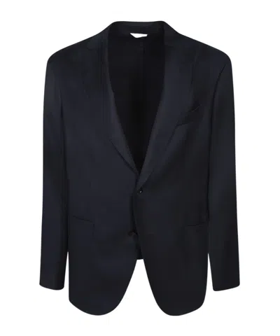 Boglioli Notched Lapel Silk Jacket In Blue