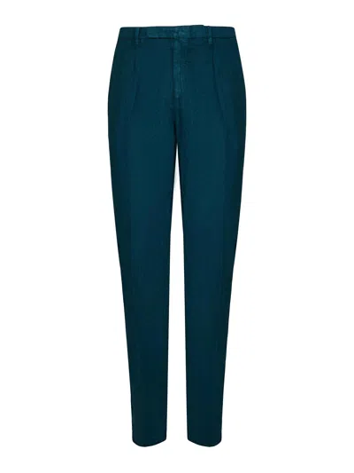 Boglioli Petrol Linen Chino Trousers In Blue