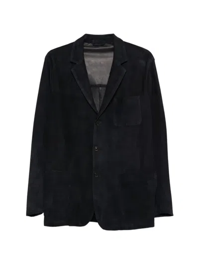 Boglioli Patch-pocket Leather Jacket In Blue