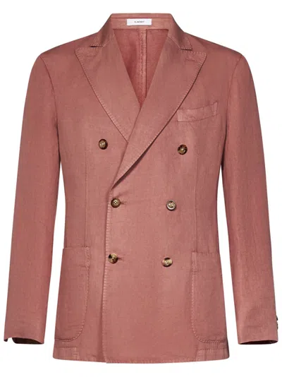 Boglioli Peach-colored Double-breasted Linen And Cotton Blazer In Pink