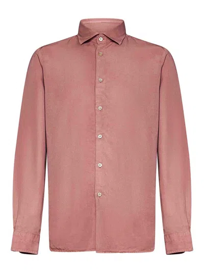 BOGLIOLI PINK GARMENT-DYED TENCEL LONG-SLEEVED SHIRT