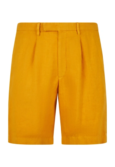 Boglioli Pleated Linen Shorts In Ochre