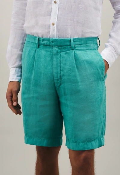Boglioli Pleated Linen Shorts In Turquoise