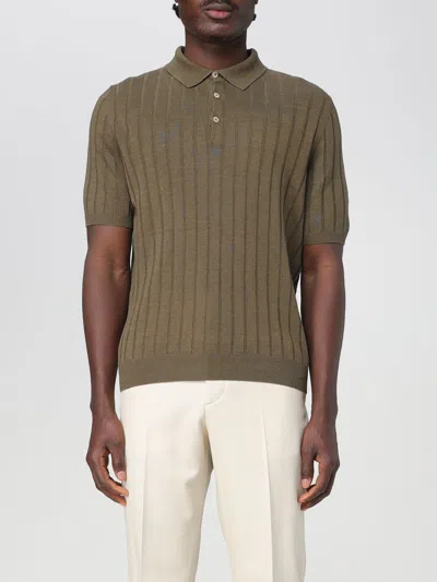 Boglioli Flat-ribbed Green Polo Shirt With Tailored Fit In Mud