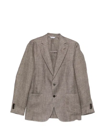 Boglioli Prince Of Wales Check Linen Blazer In Brown