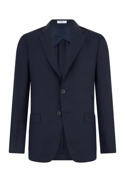 Boglioli Prince Of Wales Luxury Wool Silk B-line Jacket In Blue