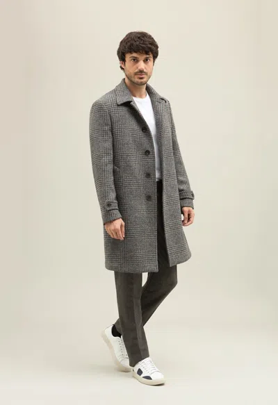 Boglioli Prince Of Wales Shetland Duster Coat In Grey - Brown