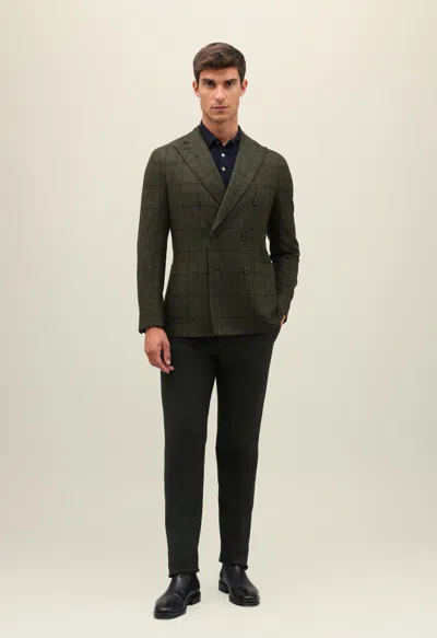 Boglioli Prince Of Wales Wool Double-breasted K-jacket In Green