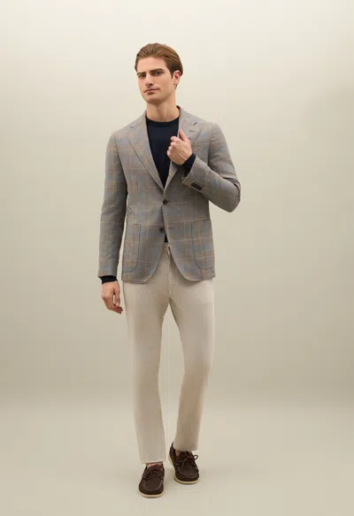 Boglioli Prince Of Wales Wool Silk Dover Jacket In Brown