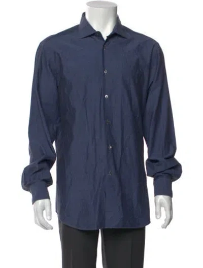 Pre-owned Boglioli Printed Long Sleeve Dress Shirt In Blue