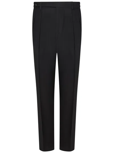 BOGLIOLI BOGLIOLI REFINED BLACK STRETCH WOOL TROUSERS WITH TOGGLED WAISTBAND