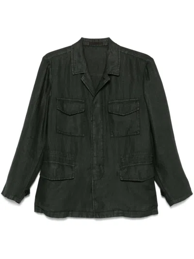 Boglioli Relaxed-fit Black Linen Parka With Classic Collar