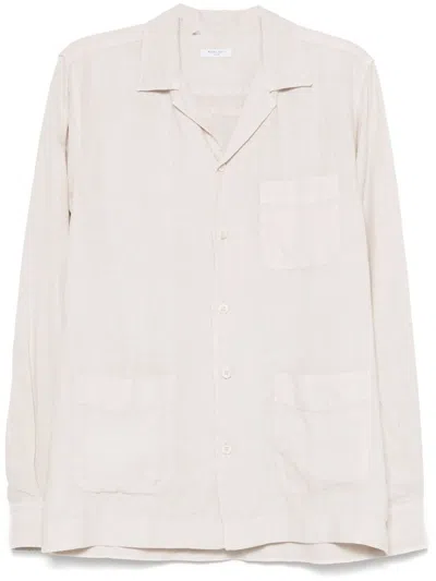 Boglioli Relaxed Fit Linen Shirt With Camp Collar And Functional Pockets In Neutral