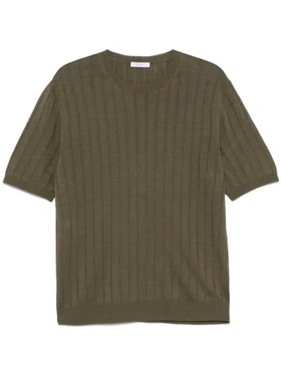 BOGLIOLI BOGLIOLI RIBBED GREEN LINEN-COTTON BLEND T-SHIRT