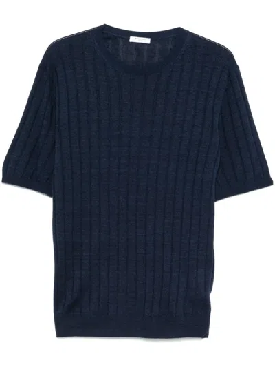 BOGLIOLI BOGLIOLI RIBBED TEXTURE BLUE T-SHIRT