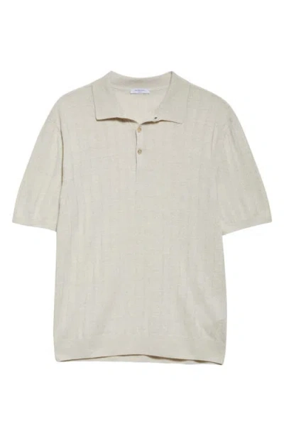 Boglioli Short Sleeve Linen & Cotton Polo Sweater In Light Beige