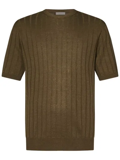 Boglioli Short Sleeve Linen-cotton Blend Crewneck Sweater In Green