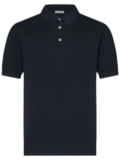 Boglioli Short-sleeved Honeycomb Polo Shirt In Blue Cotton