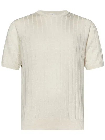 Boglioli Short-sleeved Linen-cotton Blend Sweater With Flat-ribbed Texture In White