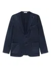 Boglioli Single-breasted Navy Wool Blazer With Front Patch Pockets In Blue