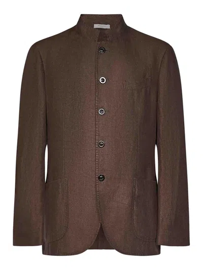 Boglioli Single-breasted Coffee-colored Linen Blazer In Brown