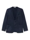 Boglioli Single-breasted Navy Wool Blazer With Front Patch Pockets In Blue