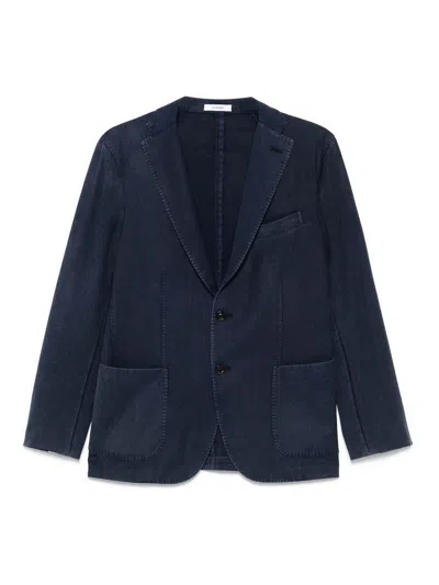 BOGLIOLI SINGLE-BREASTED NAVY WOOL BLAZER